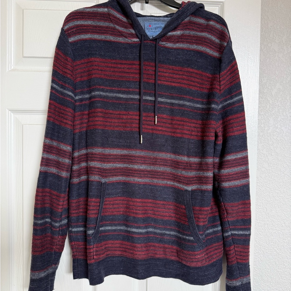 Lucky Brand Men's V-Neck Sweater - Red and Blue Stripes